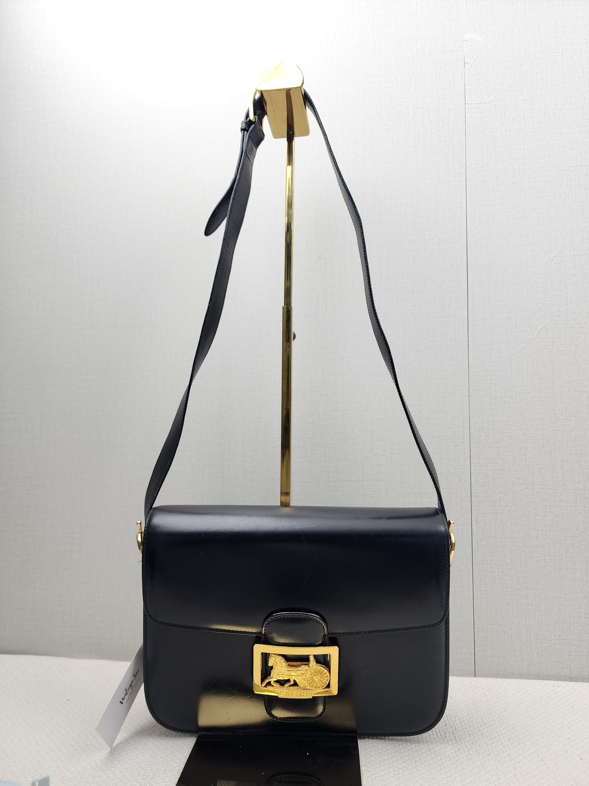 Celine Black Smooth Calfskin Vintage Carriage Shoulder Bag (GHW)