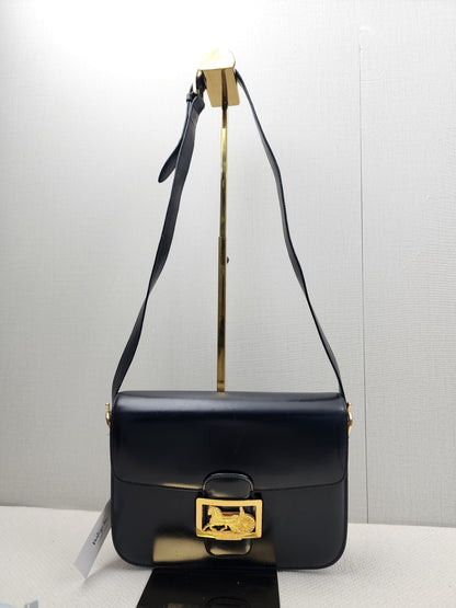 Celine Black Smooth Calfskin Vintage Carriage Shoulder Bag (GHW)
