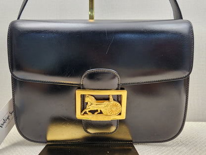 Celine Black Smooth Calfskin Vintage Carriage Shoulder Bag (GHW)
