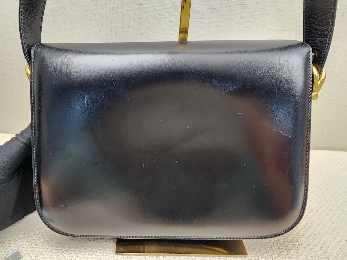 Celine Black Smooth Calfskin Vintage Carriage Shoulder Bag (GHW)
