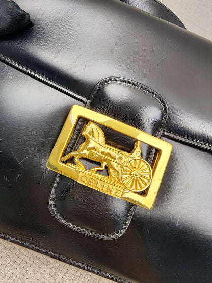 Celine Black Smooth Calfskin Vintage Carriage Shoulder Bag (GHW)