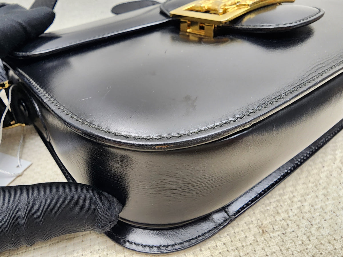 Celine Black Smooth Calfskin Vintage Carriage Shoulder Bag (GHW)