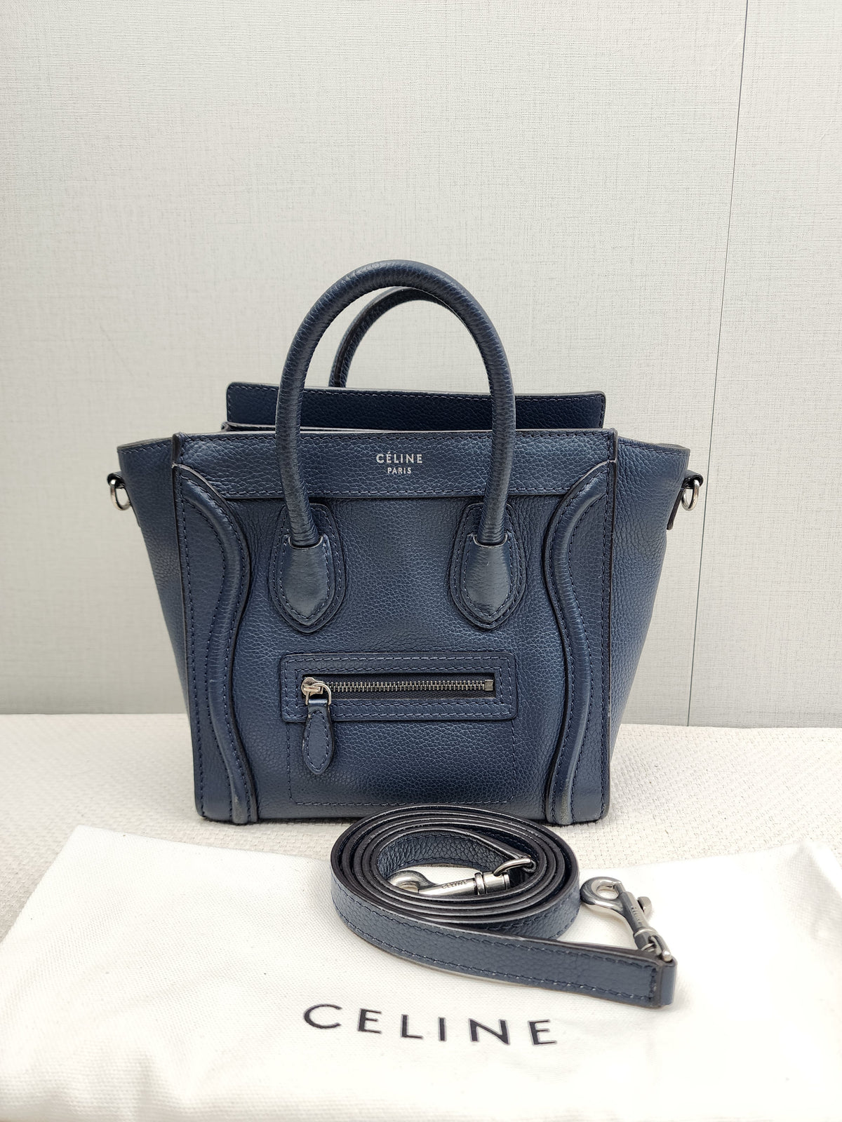 Celine Dark Blue Calfskin Nano Luggage (SHW)