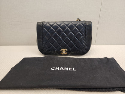 Chanel Black x Navy Lambskin Braided Saddle Flap (GHW)