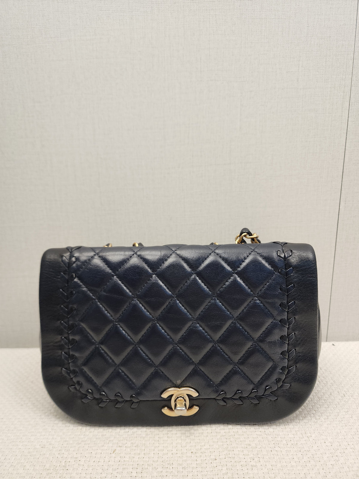 Chanel Black x Navy Lambskin Braided Saddle Flap (GHW)