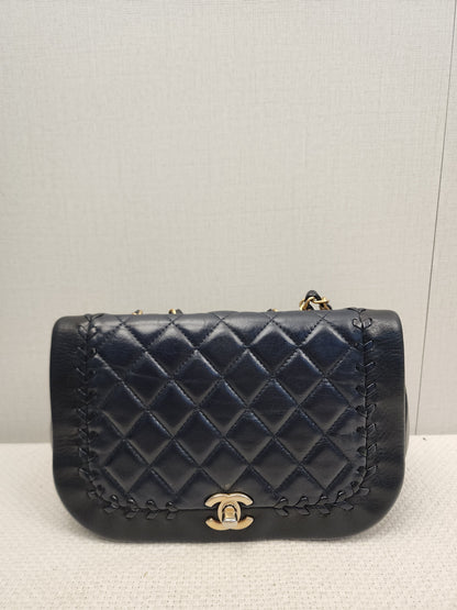 Chanel Black x Navy Lambskin Braided Saddle Flap (GHW)