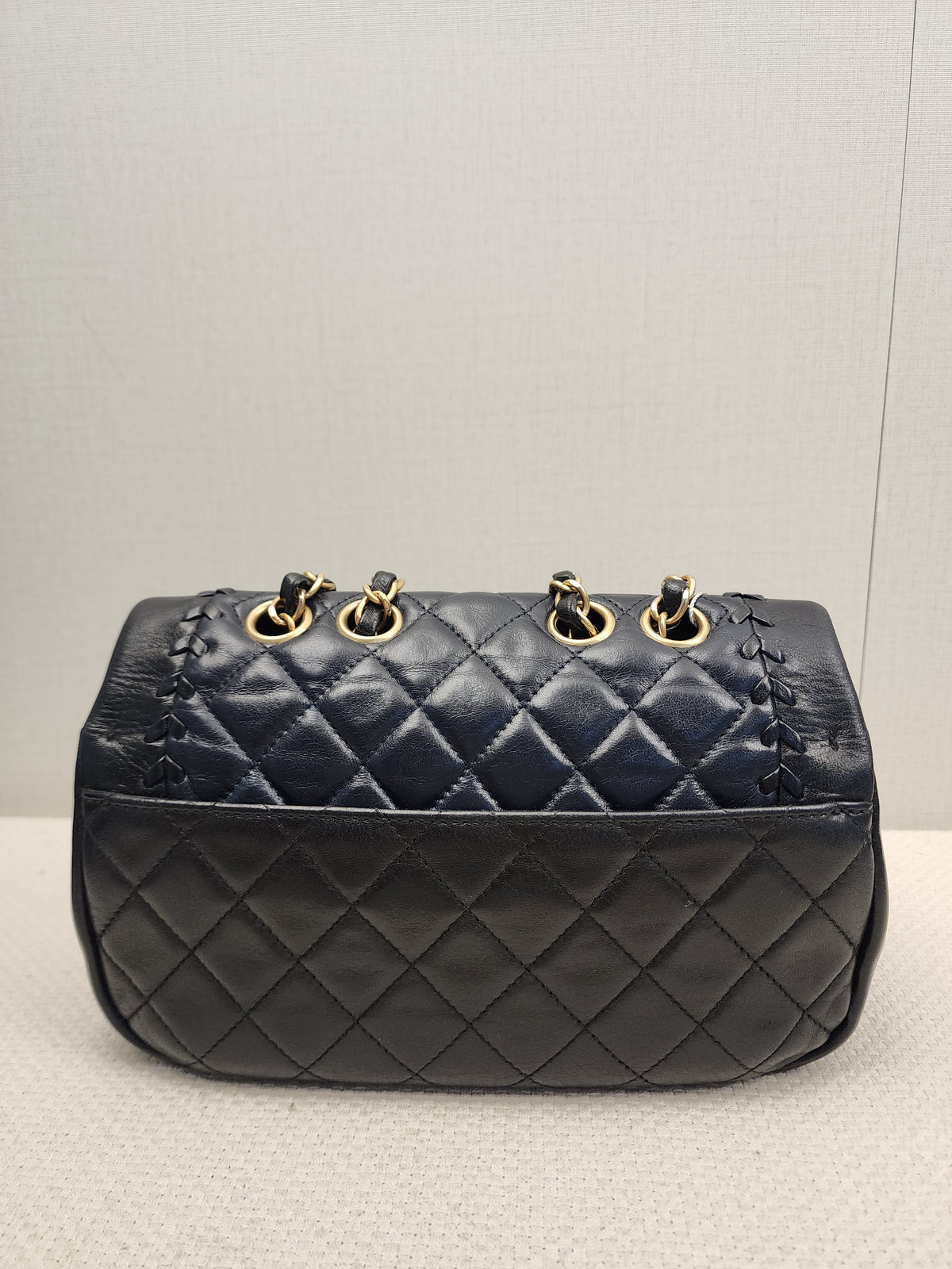 Chanel Black x Navy Lambskin Braided Saddle Flap (GHW)