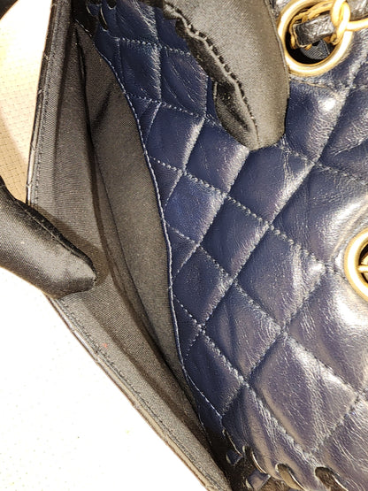 Chanel Black x Navy Lambskin Braided Saddle Flap (GHW)