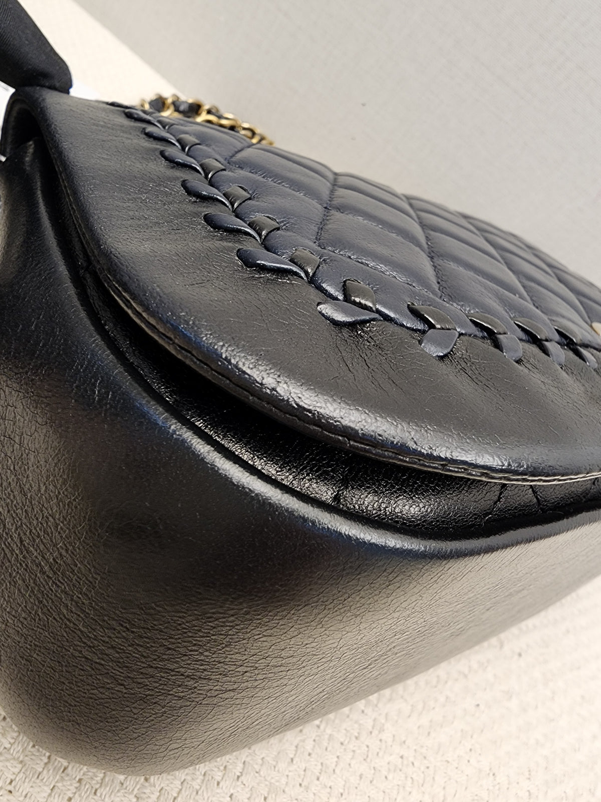 Chanel Black x Navy Lambskin Braided Saddle Flap (GHW)