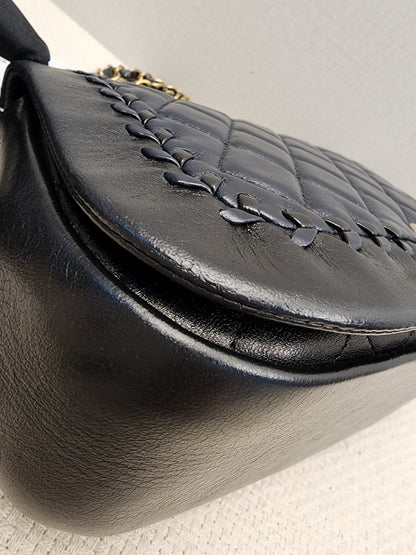 Chanel Black x Navy Lambskin Braided Saddle Flap (GHW)