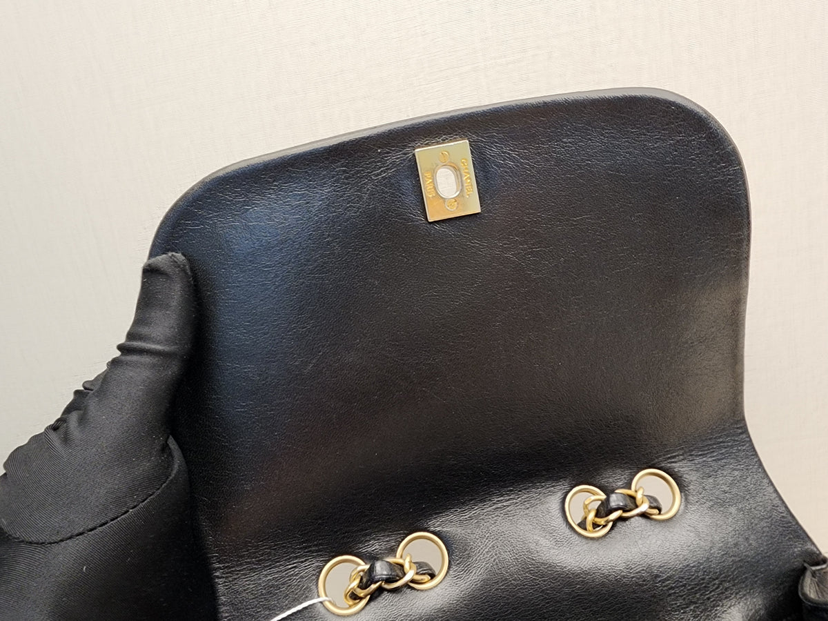 Chanel Black x Navy Lambskin Braided Saddle Flap (GHW)