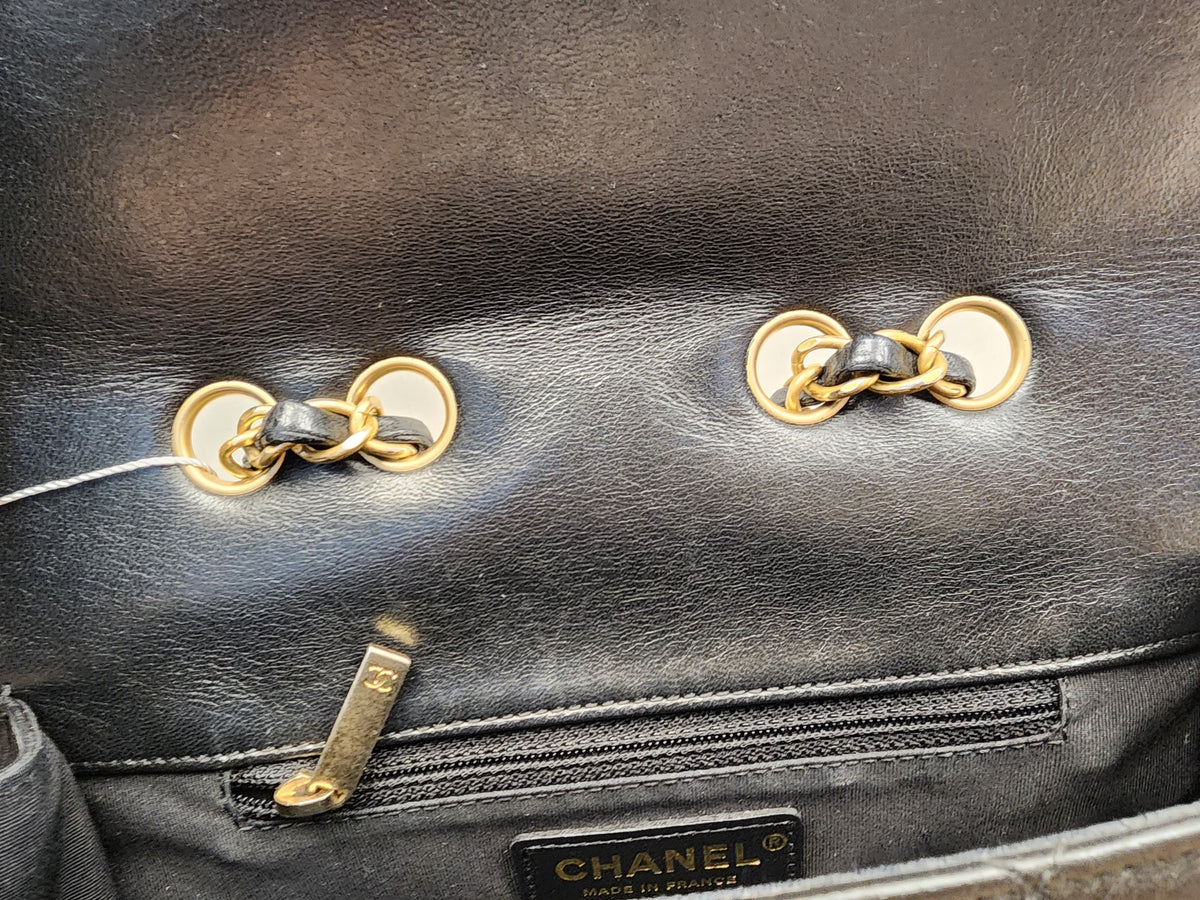 Chanel Black x Navy Lambskin Braided Saddle Flap (GHW)