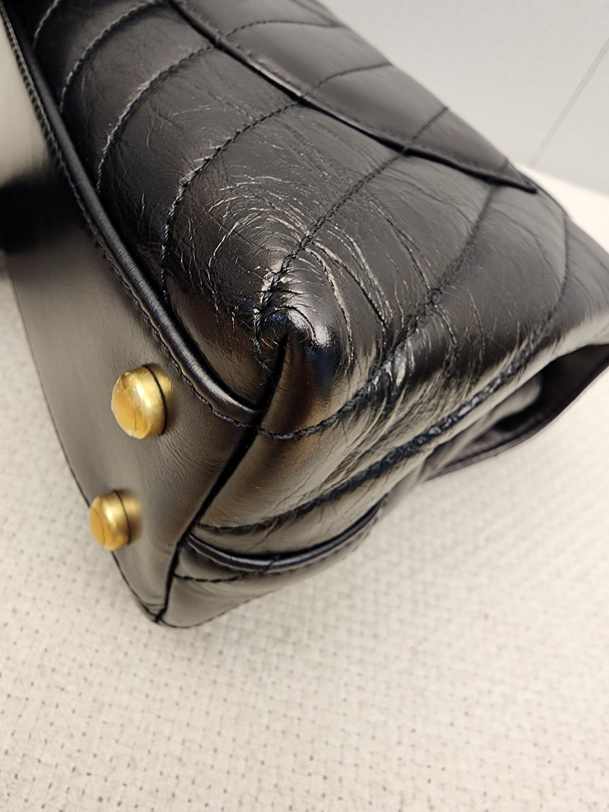 Chanel Black Aged Calfskin Chevron Small Coco Handle with Lizard Handle (BGHW)
