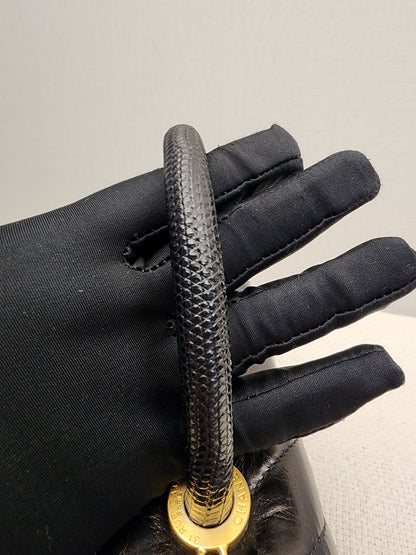 Chanel Black Aged Calfskin Chevron Small Coco Handle with Lizard Handle (BGHW)