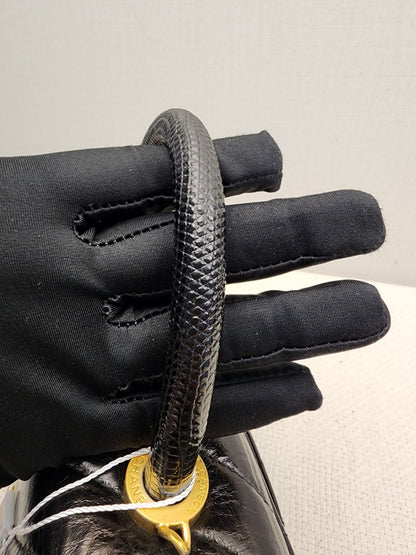 Chanel Black Aged Calfskin Chevron Small Coco Handle with Lizard Handle (BGHW)