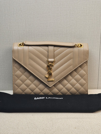 YSL Beige Grain de Poudre Medium Envelope (GHW)
