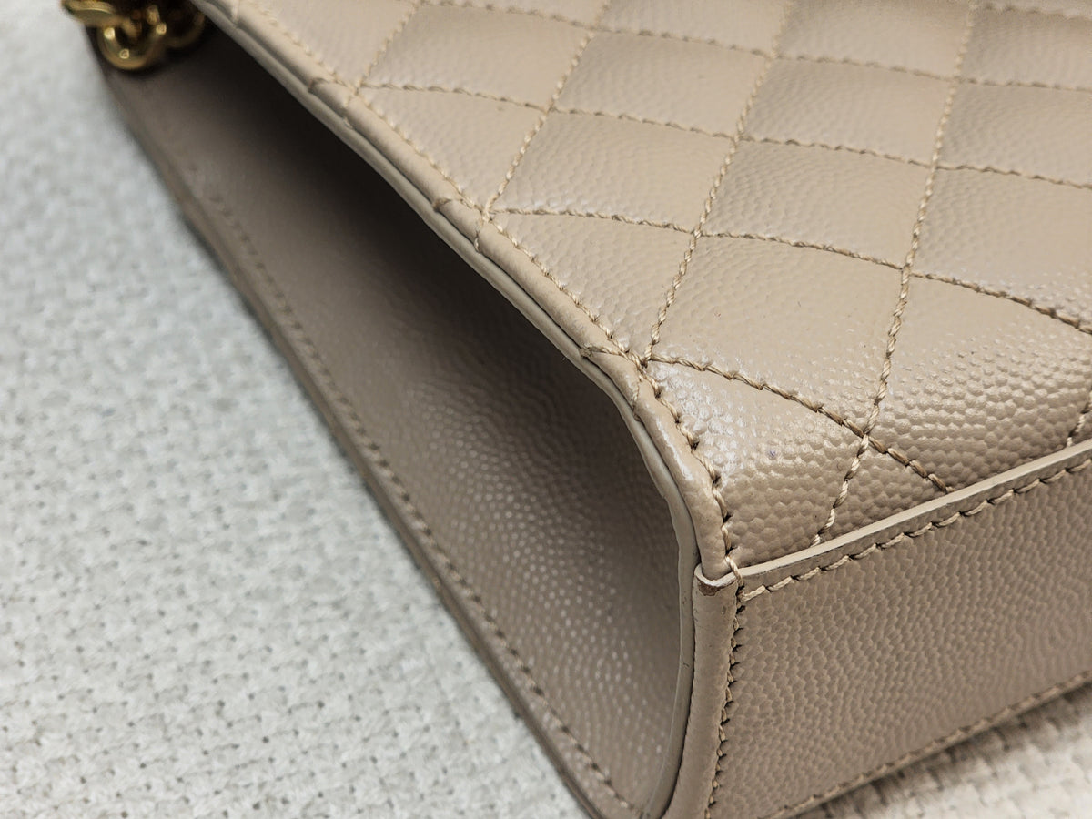 YSL Beige Grain de Poudre Medium Envelope (GHW)