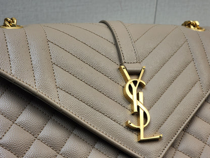 YSL Beige Grain de Poudre Medium Envelope (GHW)