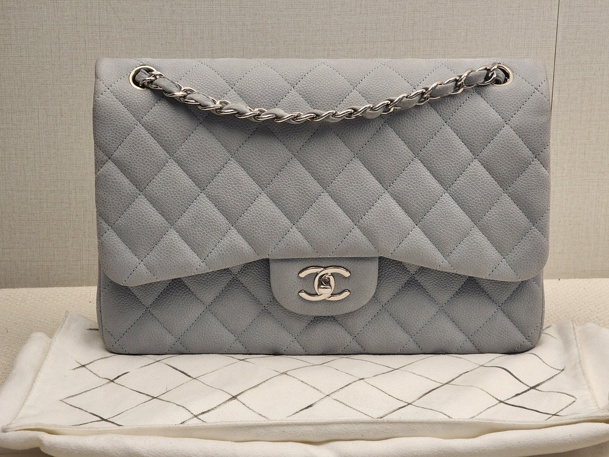 Chanel Blue Matte Caviar Classic Jumbo CF (SHW)