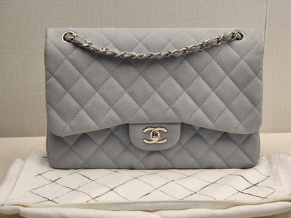 Chanel Blue Matte Caviar Classic Jumbo CF (SHW)