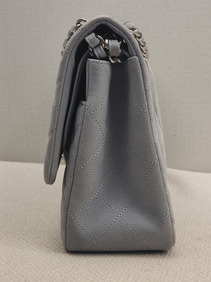 Chanel Blue Matte Caviar Classic Jumbo CF (SHW)