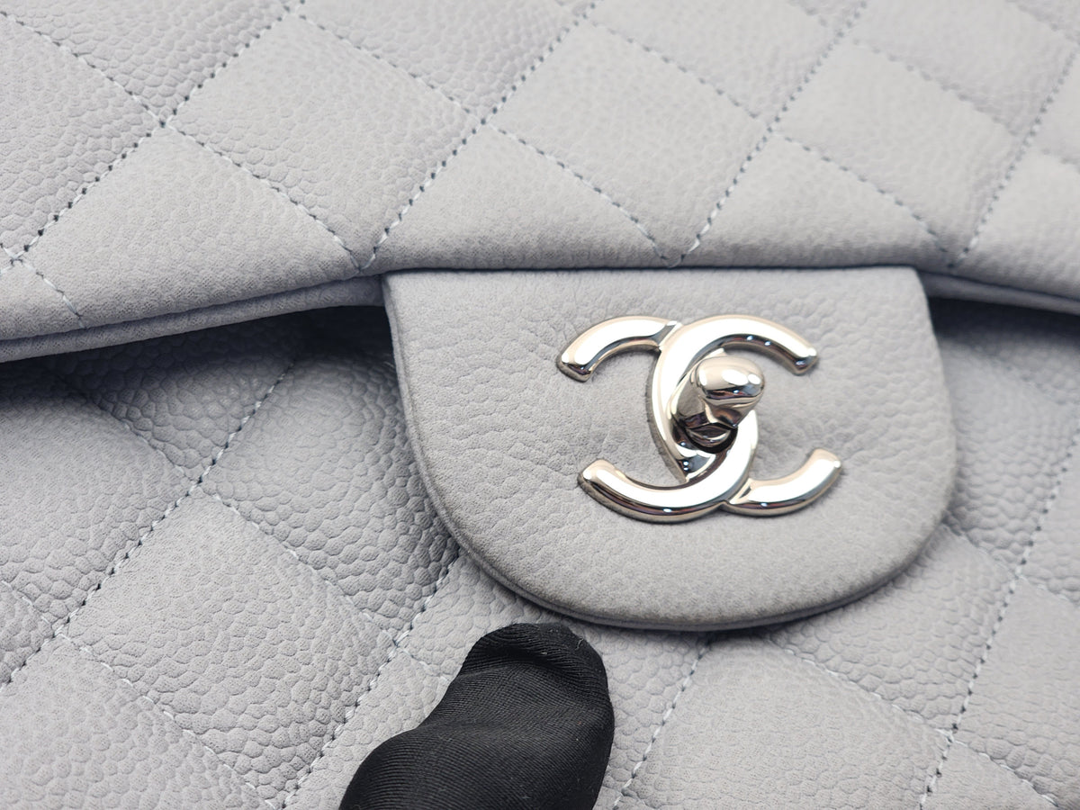 Chanel Blue Matte Caviar Classic Jumbo CF (SHW)