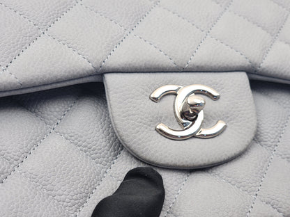 Chanel Blue Matte Caviar Classic Jumbo CF (SHW)