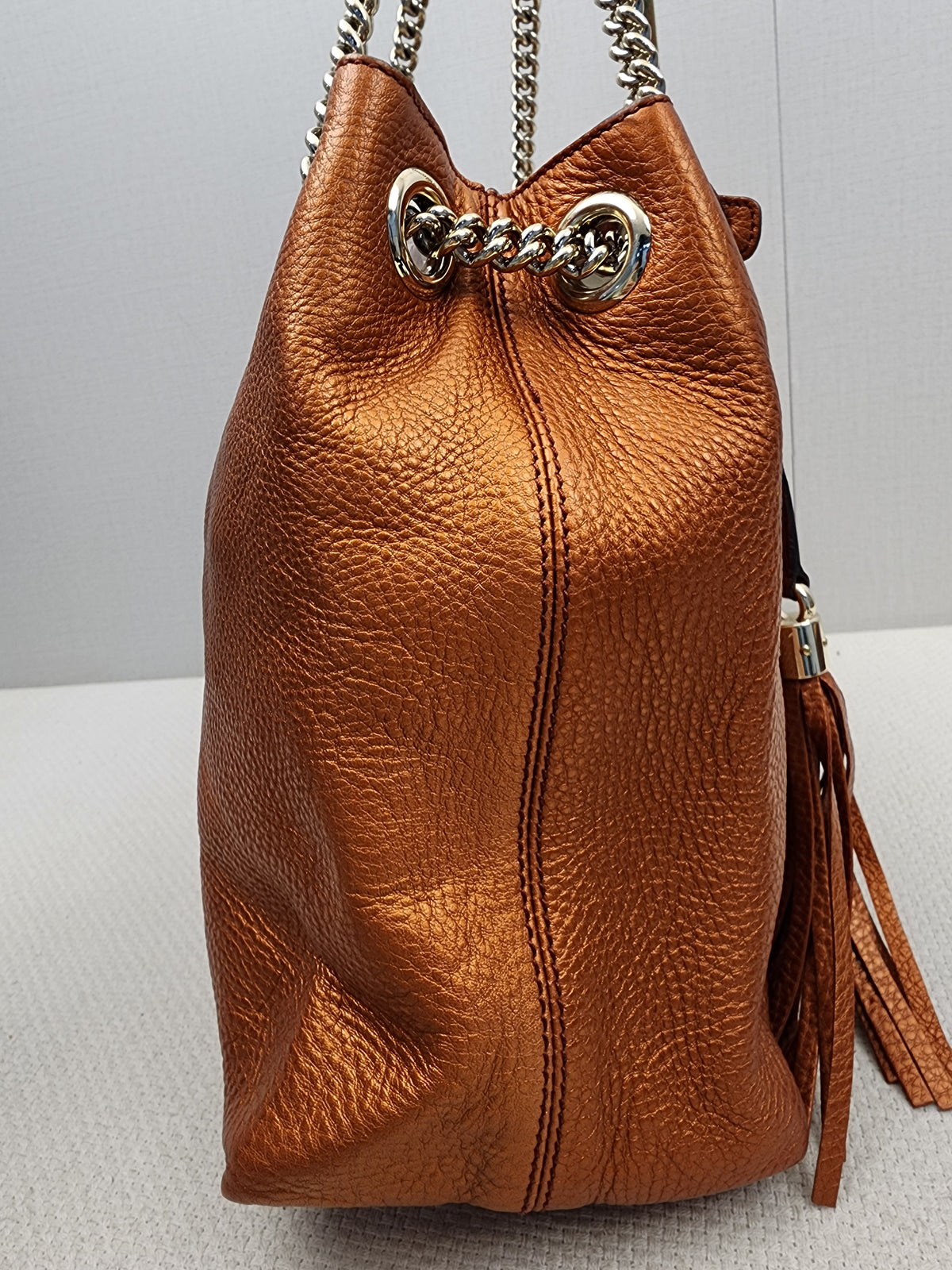 Gucci Metallic Bronze Calfskin Soho Chain Tote