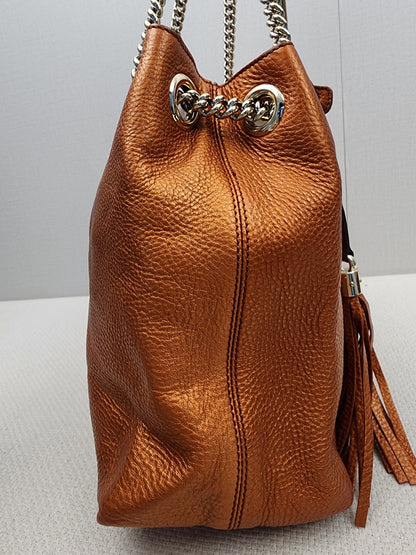 Gucci Metallic Bronze Calfskin Soho Chain Tote