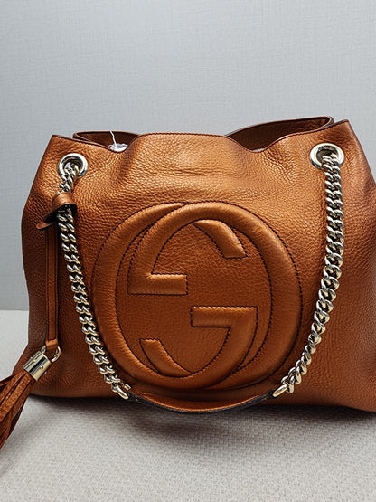 Gucci Metallic Bronze Calfskin Soho Chain Tote