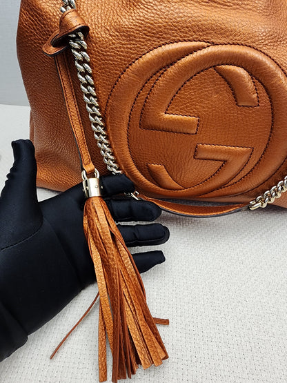 Gucci Metallic Bronze Calfskin Soho Chain Tote