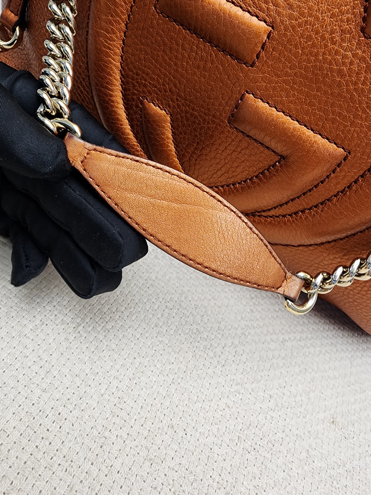 Gucci Metallic Bronze Calfskin Soho Chain Tote