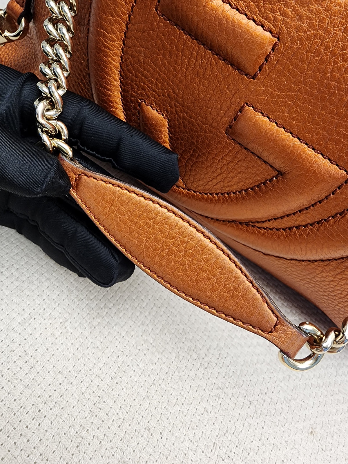 Gucci Metallic Bronze Calfskin Soho Chain Tote