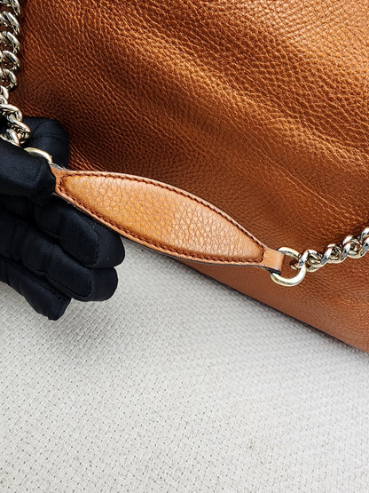 Gucci Metallic Bronze Calfskin Soho Chain Tote