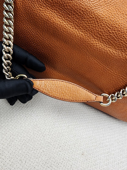 Gucci Metallic Bronze Calfskin Soho Chain Tote