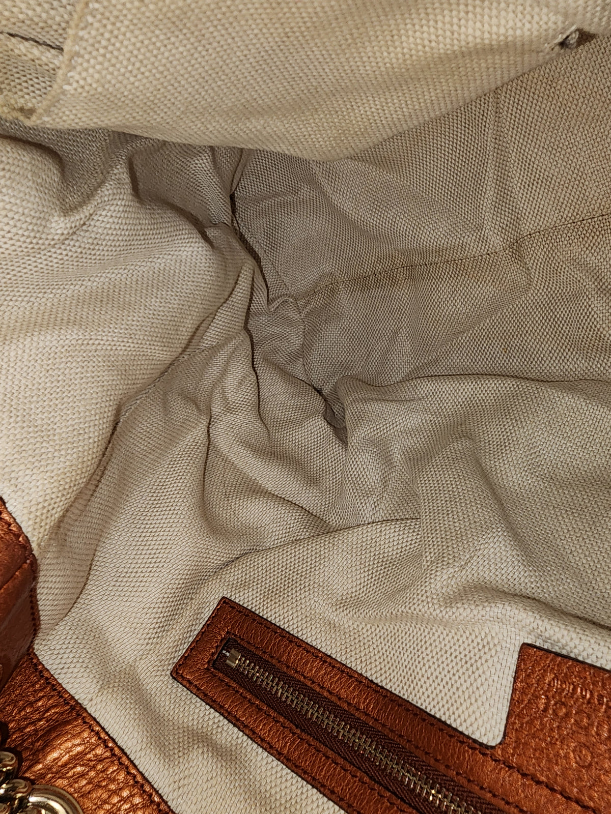 Gucci Metallic Bronze Calfskin Soho Chain Tote