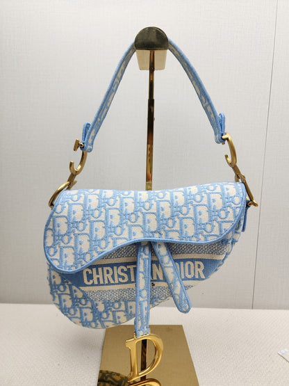 Dior Cornflower Blue Embroidered Saddle Bag
