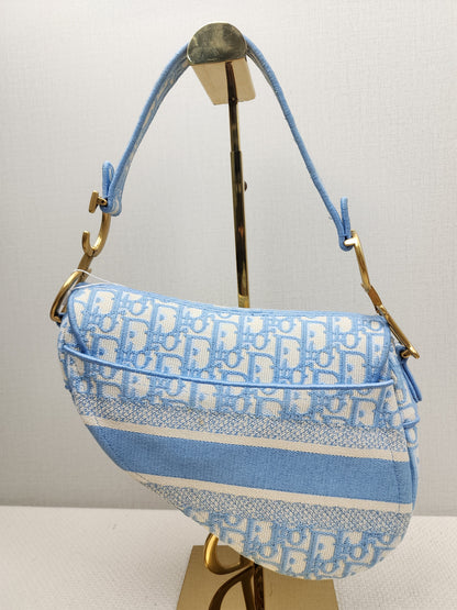 Dior Cornflower Blue Embroidered Saddle Bag