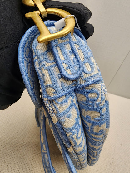 Dior Cornflower Blue Embroidered Saddle Bag