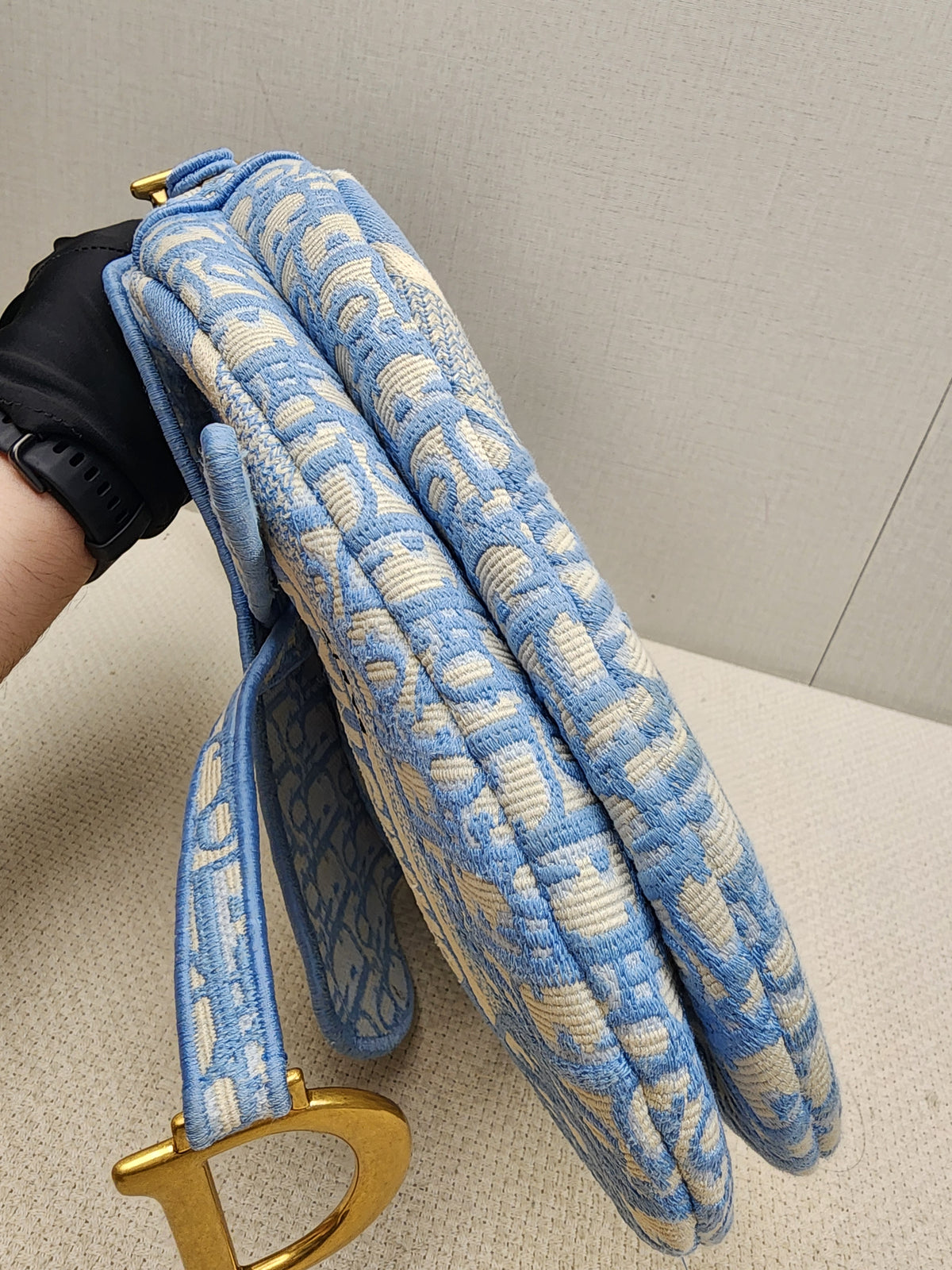 Dior Cornflower Blue Embroidered Saddle Bag