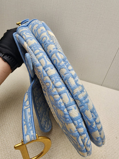 Dior Cornflower Blue Embroidered Saddle Bag