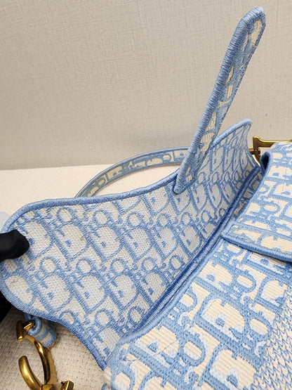 Dior Cornflower Blue Embroidered Saddle Bag