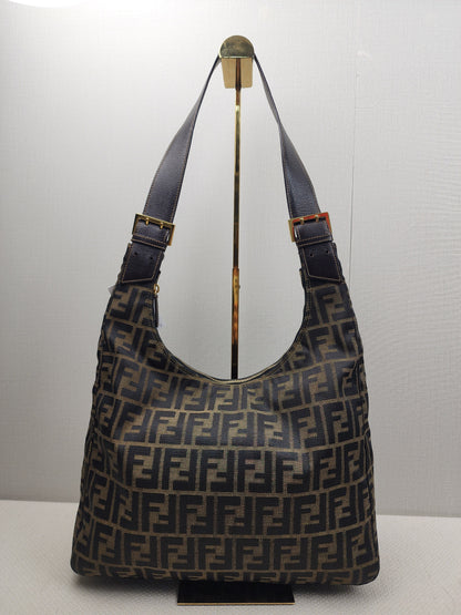 Fendi Brown Zucca Canvas Shoulder Hobo Bag