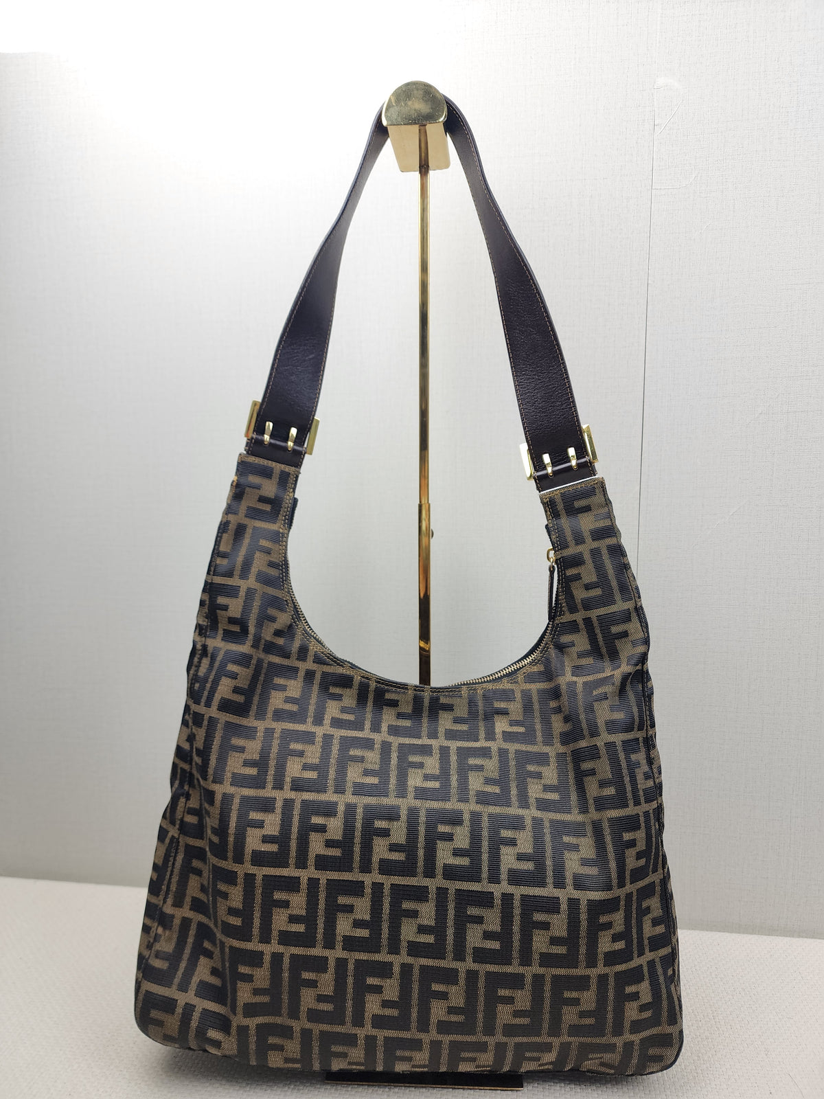 Fendi Brown Zucca Canvas Shoulder Hobo Bag