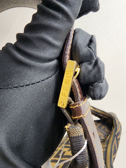 Fendi Brown Zucca Canvas Shoulder Hobo Bag