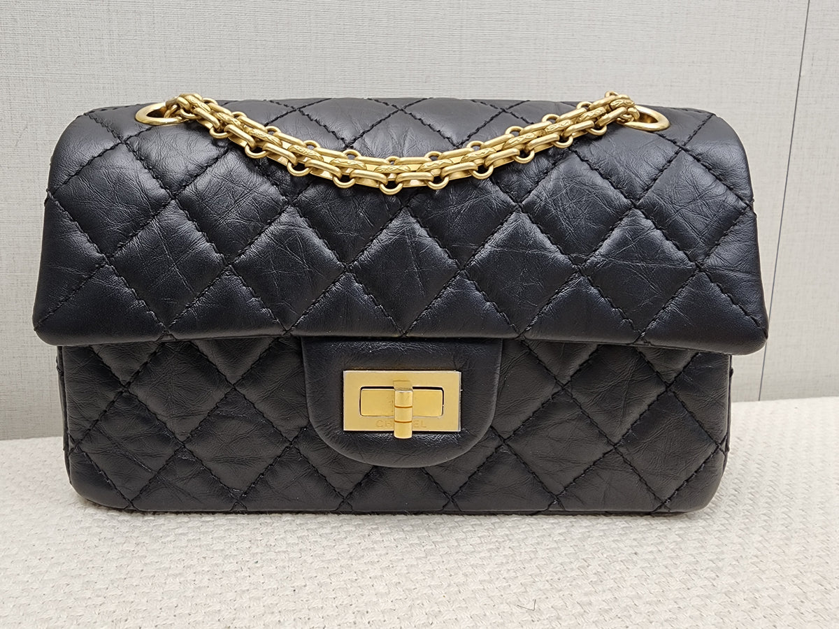 Chanel Black Aged Calfskin Mini 2.55 (GHW)