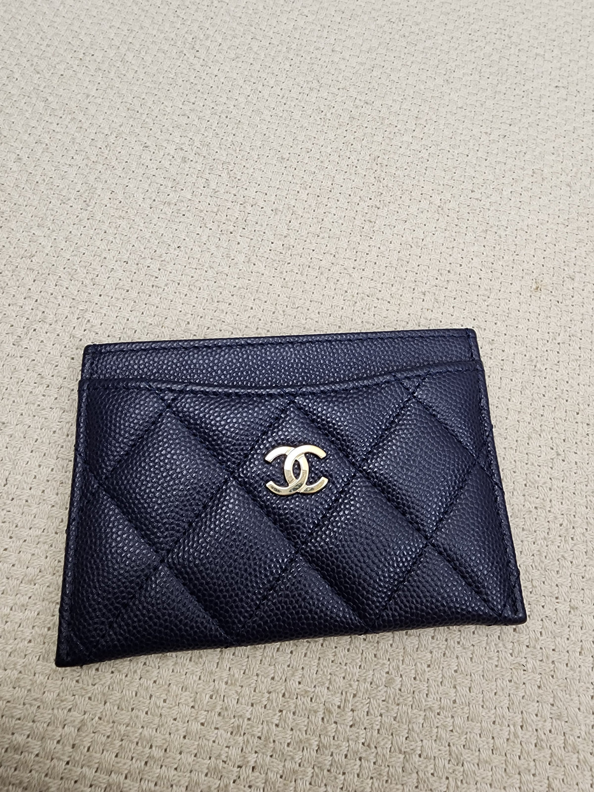 Chanel Navy Caviar Card Case (GHW)