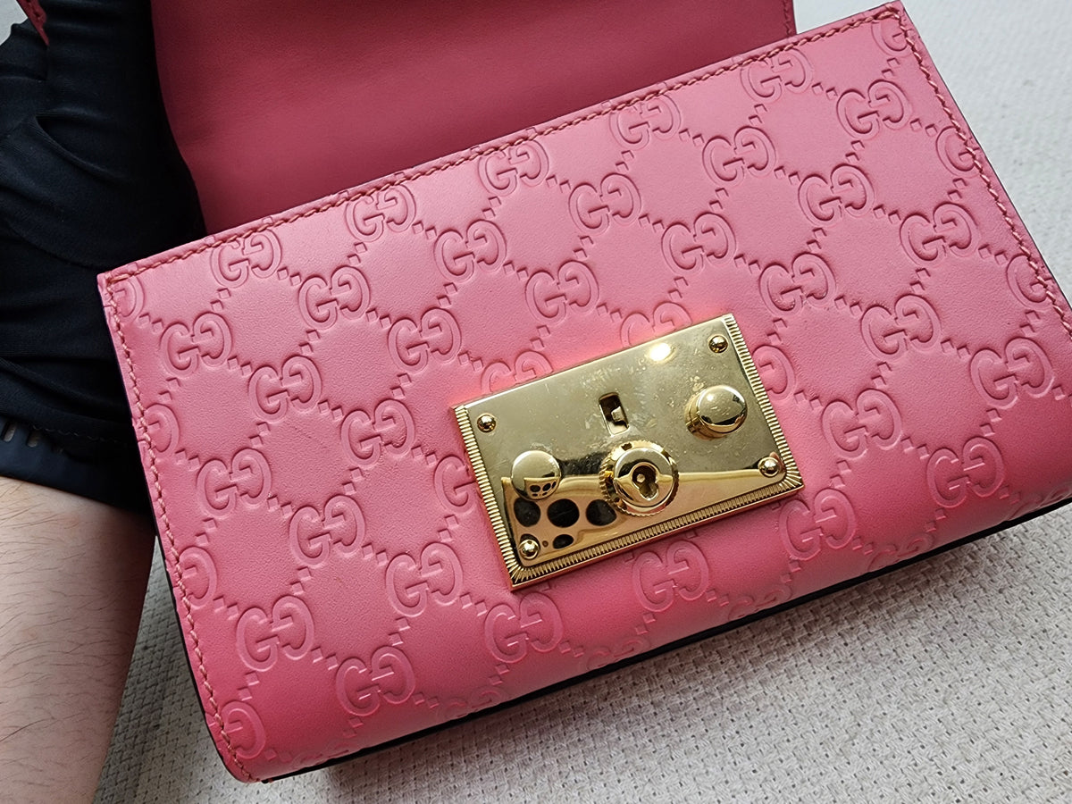 Gucci Pink Guccissima Small Padlock (GHW)