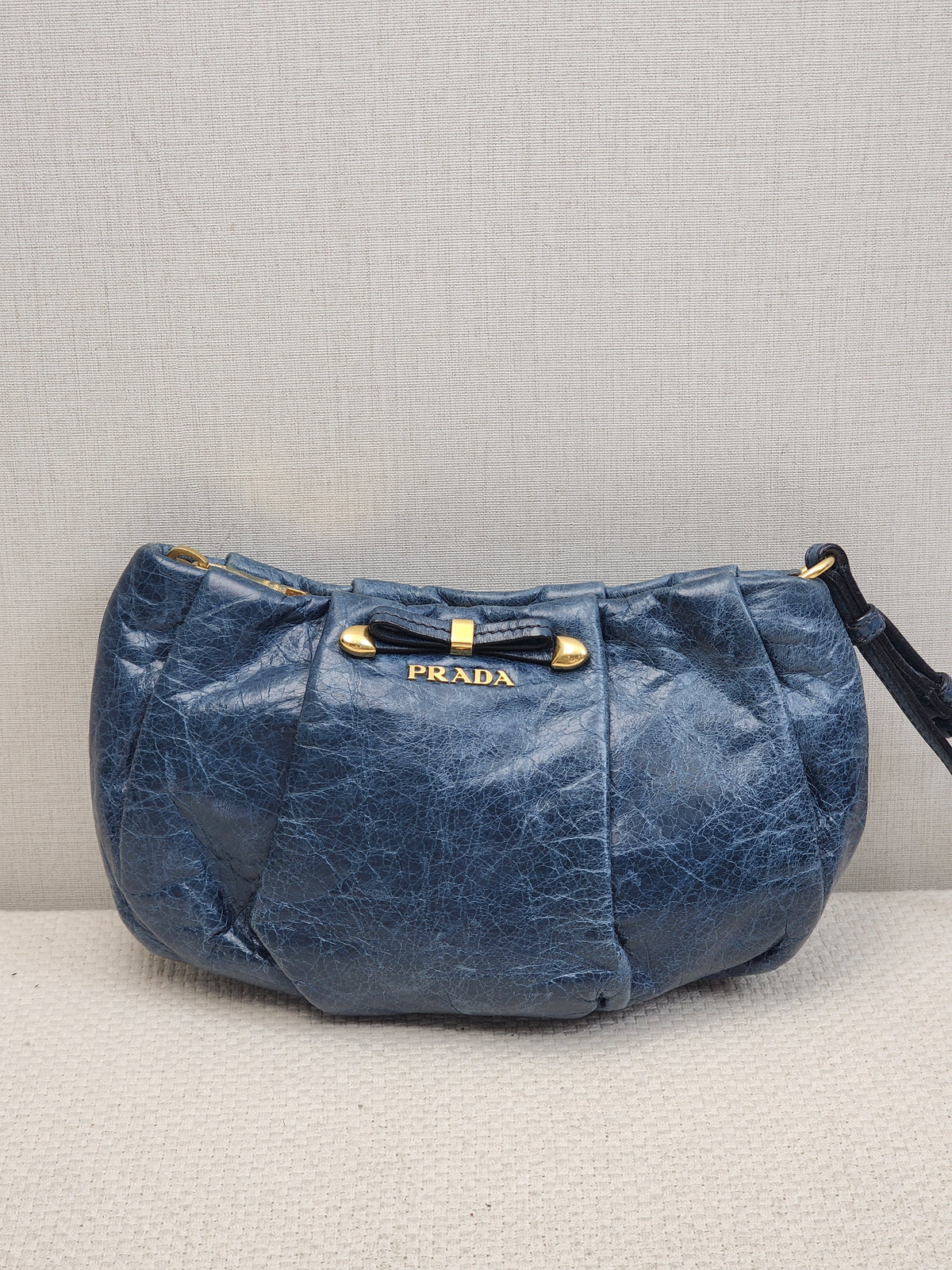 Blue Leather Wristlet Pouch