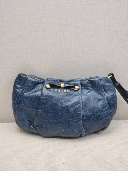 Blue Leather Wristlet Pouch